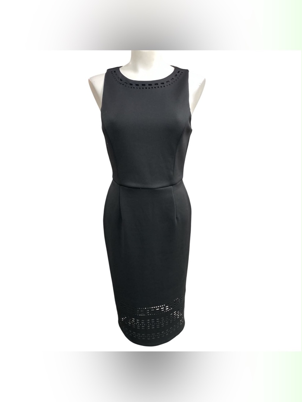 le chateau Black Sleeveless Sheath Dress with Laser-Cut Neckline and Hem Size S